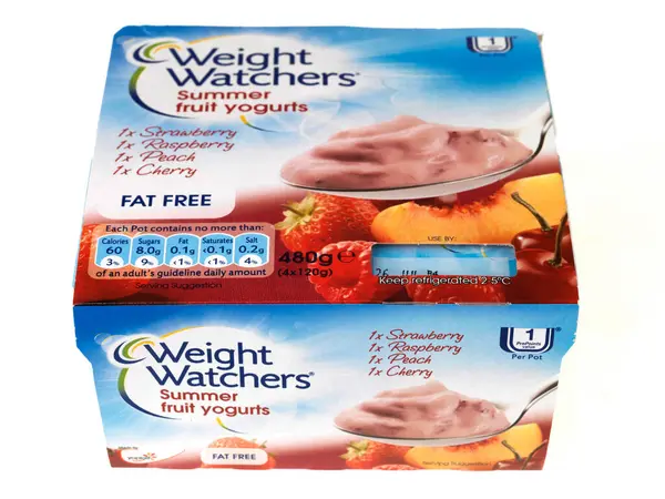 Weight Watchers Summer Fruit Yogurts White Background — Stock Photo, Image