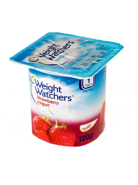 Weight Watchers Strawberry Yogurt White Background — Stock Photo, Image