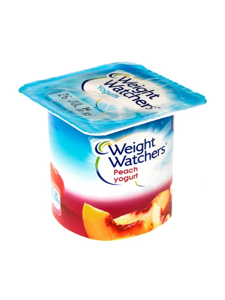 Weight Watchers Peach Yogurt White Background — Stock Photo, Image