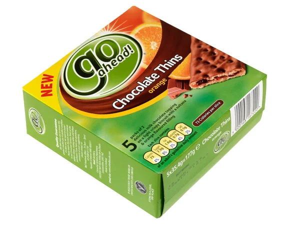 Ahead Schokolade Orange Thin Snack Riegel Auf Weißem Hintergrund — Stockfoto