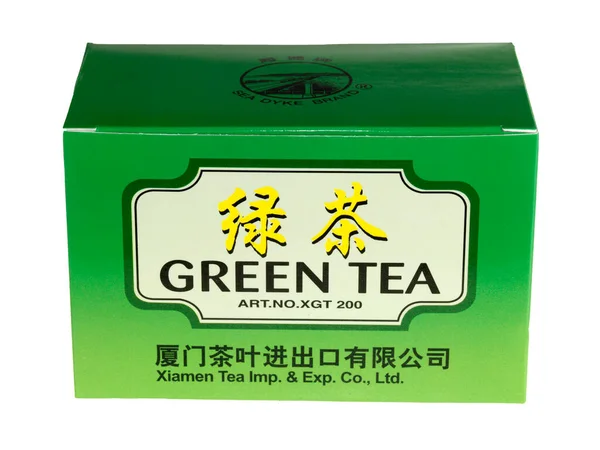 Pudełko Green Tea Worki Białym Tle — Zdjęcie stockowe