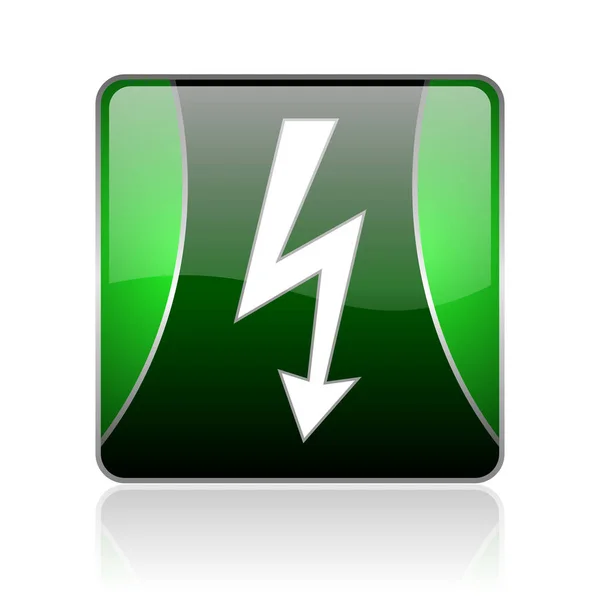 Lightning Black Green Square Web Glossy Icon — Stock Photo, Image