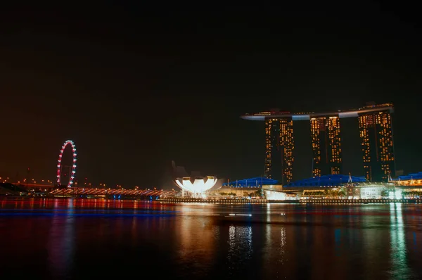 Singapur Budynek Miasta Oświetleniu Nocy — Zdjęcie stockowe