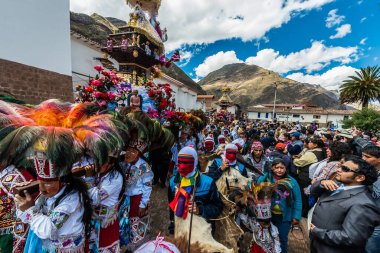 Virgen del Carmen parade peruvian Andes  Pisac Peru clipart