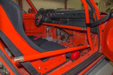 race cars in a garage