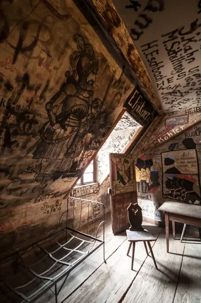 interior of a old building with grafitti