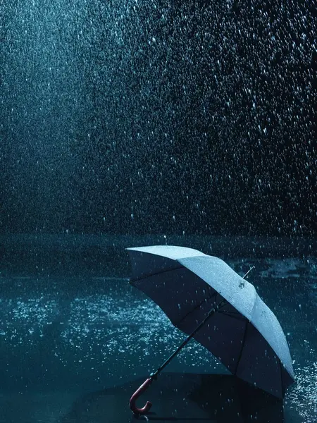 Unused Umbrella Lying Ground Being Rained — Stock Photo, Image