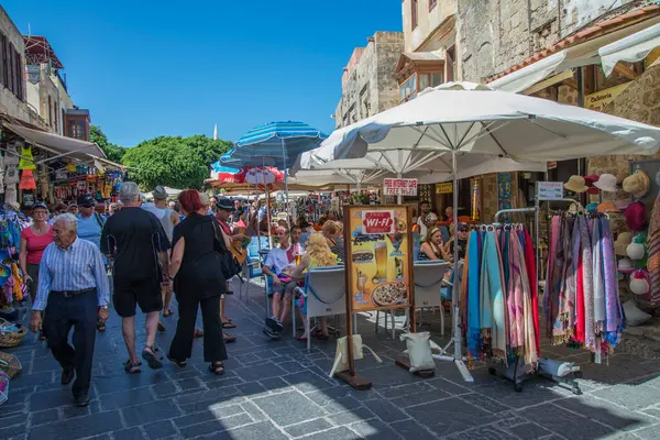 Busy Street Old Town Rhodes — Stock Photo, Image