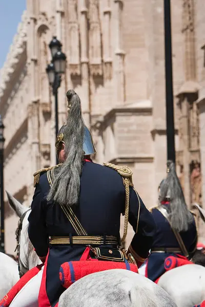 Reiterstaffel Mit Trompeten Und Pauken Der Bruderschaft Von Paz Sevilla — Stockfoto