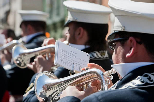Brass Band Musicians Domenica Delle Palme Linares Provincia Jaen Spagna — Foto Stock