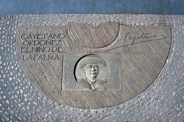 Engraving Cement Honor Spanish Bullfighter Cayetano Ordoez Aguilera — Stock Photo, Image