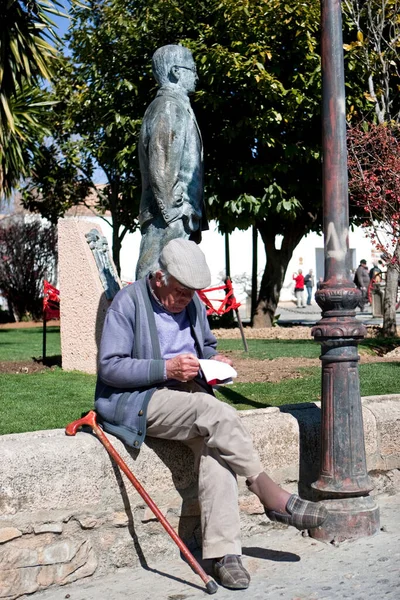Alter Mann Beim Lesen Park Neben Der Statue Von Blas — Stockfoto