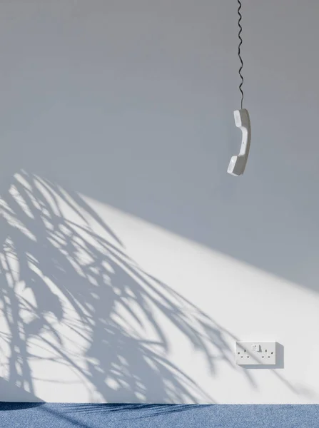 View Telephone Receiver Hanging Wall Empty Room — Stock Photo, Image
