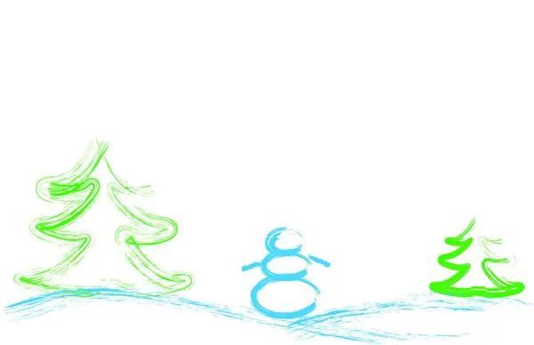 Christmas Trees Snowman — Stock Photo, Image