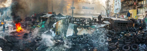 Visão Geral Barricada Rua Hrushevskogo Kiev Ucrânia — Fotografia de Stock