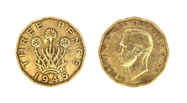 Rey Británico Jorge 1945 Threepence Monedas — Foto de Stock