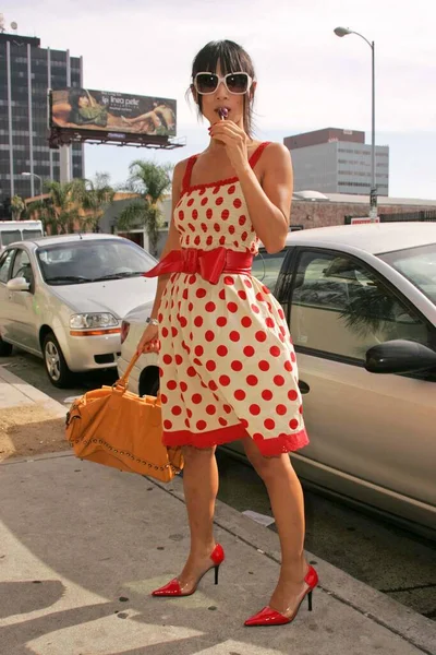 Bai Ling Wearing Polka Dress Actress Lollipop Candy Front Billboard — Stock Photo, Image
