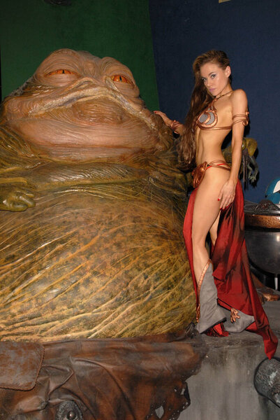 Burbank, USA - July 16, 2010: Paula Labaredas at the Slave Leia day tour and photo shoot with Jabba the Hutt, featuring members of LeiasMetalBikini.com and CelebrityCosplay.com, Gentle Giant Studios, Burbank, CA