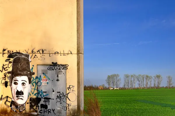 Homenaje Charlot Una Pared Graffiti Campo Fuera Reggio Emilia Italia — Foto de Stock