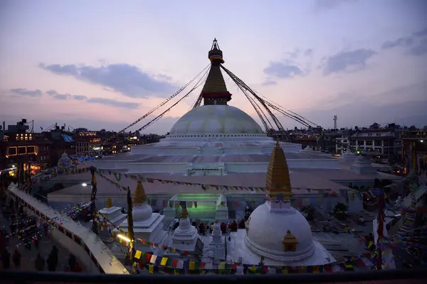 Boudhanath Boudnath Stupa Bei Sonnenuntergang Kathmandu Nepal — Stockfoto
