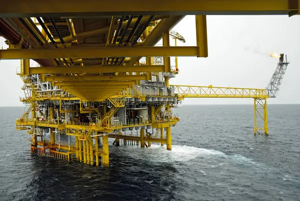 Llamarada Gas Está Plataforma Plataforma Petrolera Golfo Tailandia —  Fotos de Stock
