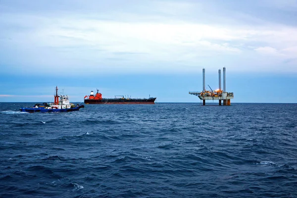 Oljeriggen Till Havs Tidigt Morgonen Thailändska Golfen — Stockfoto