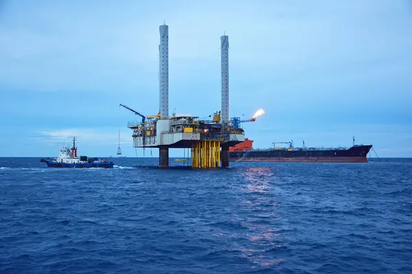 Piattaforma Petrolifera Offshore Nelle Prime Ore Del Mattino Golfo Thailandia — Foto Stock