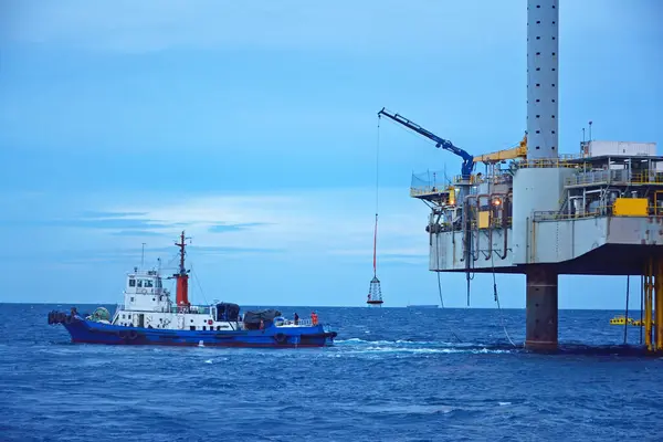 Piattaforma Petrolifera Offshore Nelle Prime Ore Del Mattino Golfo Thailandia — Foto Stock