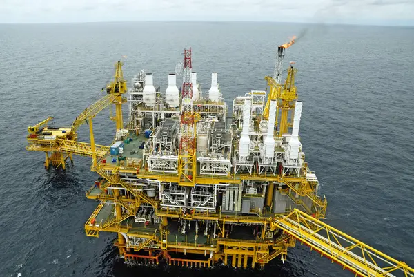 Llamarada Gas Está Plataforma Plataforma Petrolera Golfo Tailandia —  Fotos de Stock