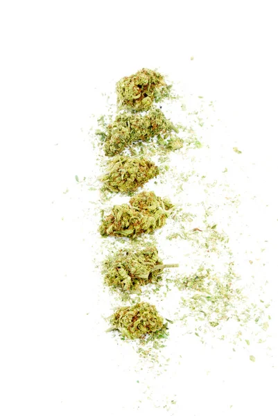 Maconha Legalização Cannabis Objetos Sobre Fundo Branco Erva Medicinal Recreativa — Fotografia de Stock
