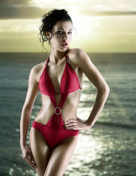 Girl Red Swimsuit — Stock Photo, Image