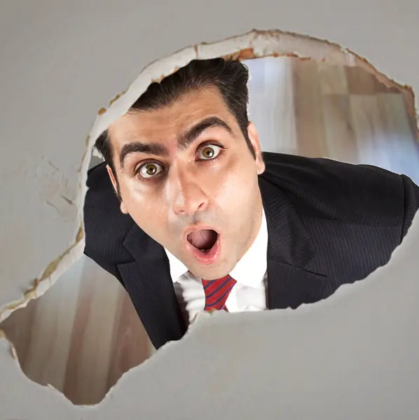 Man Looking Hole Ceiling — Stock Photo, Image