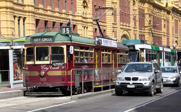 Tranvías Coches Melbourne Calle Ciudad — Foto de Stock