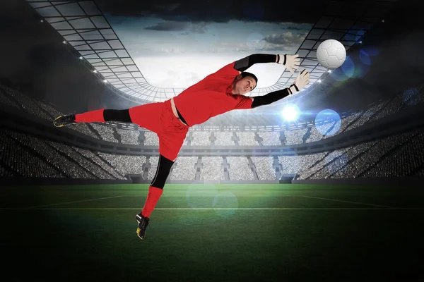 Fit Goal Keeper Jumping — Stock Photo, Image