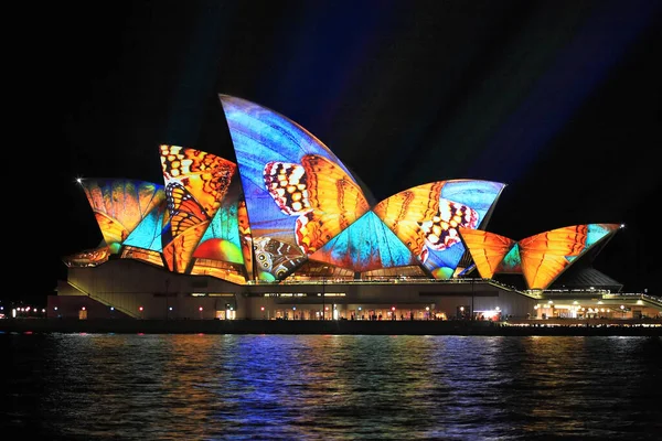 Sydney Opera House Met Veelkleurige Verlichte Projectie Nachts Beroemde Australische — Stockfoto