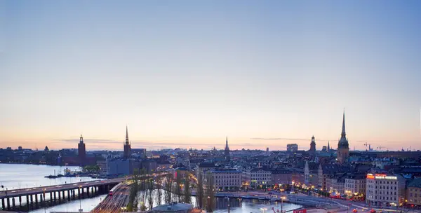 Panorama Stockholm City Bridge Churches — Stock Photo, Image