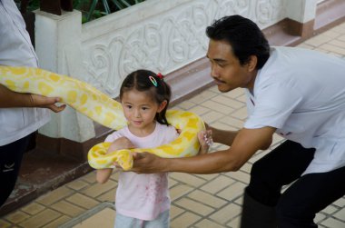 6 Nisan 2014 'te Tayland Kızıl Haç Yılan Çiftliği Bangkok Tayland' da yılan gösterisi