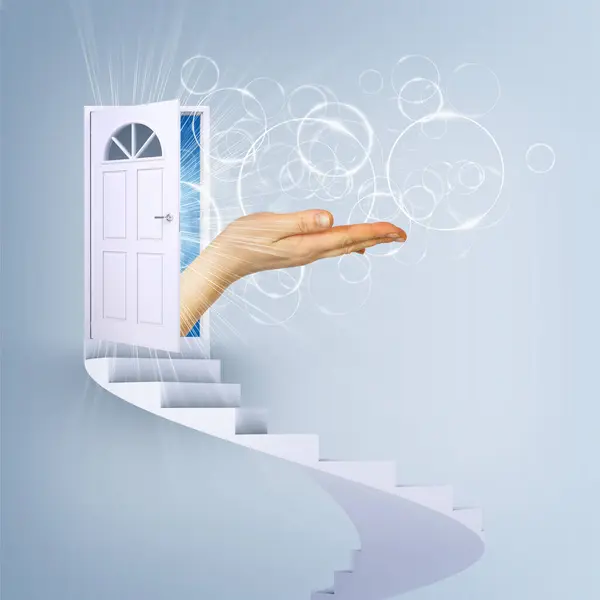 Spiral Stairs Magic Doors Hand — Stock Photo, Image