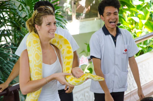 Schlangenshow Auf Der Thailändischen Schlangenfarm Des Roten Kreuzes Bangkok Thailand — Stockfoto