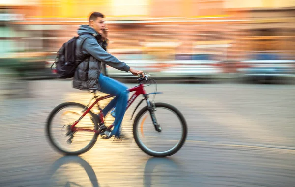 Cyclist Moving Street Motion Blur — Stock Photo, Image