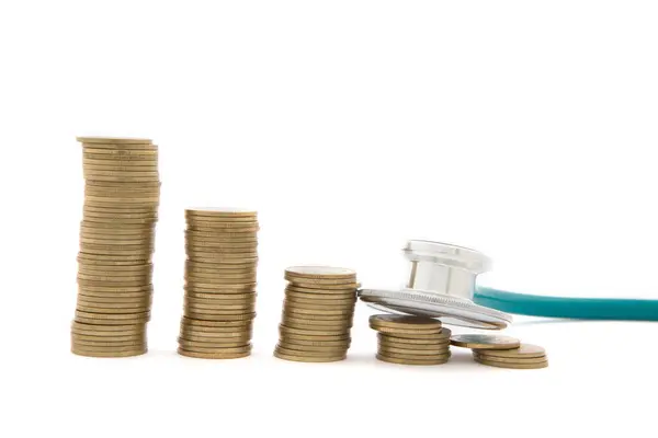 Stethoskop Über Münzen Konzept Zur Rettung Schlechter Wirtschaft — Stockfoto