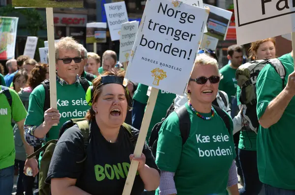 在挪威奥斯陆抗议的挪威农民 — 图库照片
