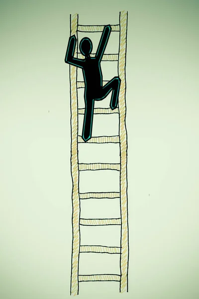 Άνθρωπος Μια Σκάλα Σκάλα Έννοια Επιτυχία — Φωτογραφία Αρχείου