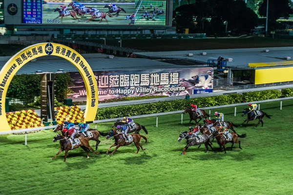 Гонки Лошадях Happy Valley Race Hong Kong — стоковое фото