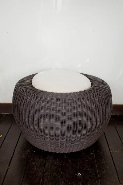 Modern Design Rattan Stool White Cushion — Stock Photo, Image