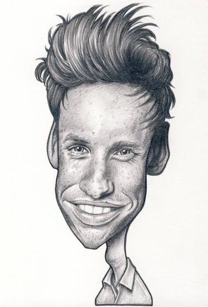 Eddie Redmayne Caricature Drawn Pencil — 图库照片