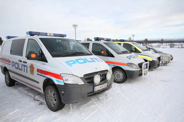 Polisbilar Parkerade Snö — Stockfoto
