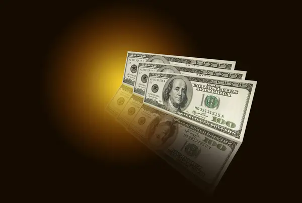 Dollarnoten Auf Gelb Glühendem Hintergrund — Stockfoto