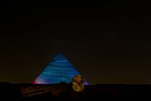 Piramide Sfinx Nachts Egypt — Stockfoto