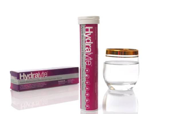 Box Hydralyte Effervescent Tablets Glass Water — Stock Photo, Image